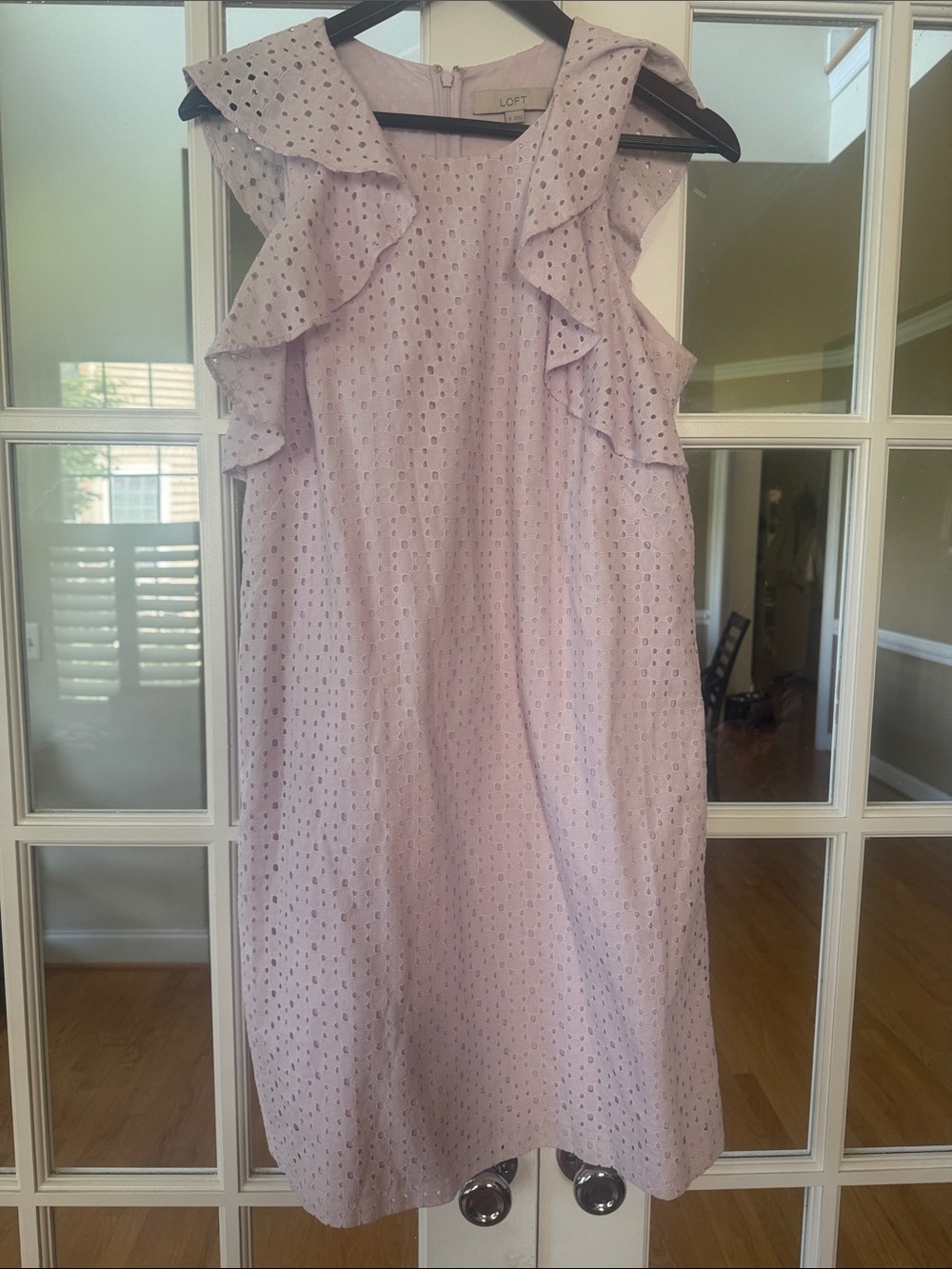 LOFT Pale Lilac Eyelet Ruffle Shift Dress